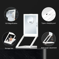 Miroir de maquillage pliant portable Led à hauteur réglable avec petit mini miroir magnétique grossissant 10X