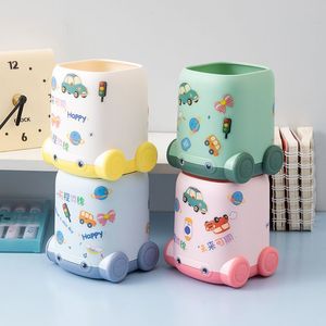 Cartoon Car Pen Holder Storage <b>Box</b> Square <b>Plastic</b> Desktop Organizer For Kids With DIY Stickers <b>Large</b> Capacity New Style - Product Image 1