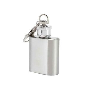 Stainless Steel Square <b>Flask</b> With Carabiner Keychain Portable Travel Bottle Minimalist Design - Product Image 3