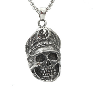 Collier pendentif crâne bleu marine en acier inoxydable, bijoux de mode unisexe, cadeau - Product Image 1