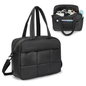 <b>Black</b> <b>Quilted</b> PU <b>Tote</b> <b>Bag</b> with Zipper Closure and Adjustable Shoulder Strap for Daily Use - Product Image 3