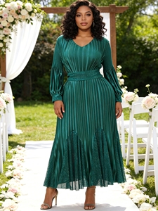 <span class=keywords><strong>Robe</strong></span> pour <span class=keywords><strong>femme</strong></span> Sheen, dernière mode, couleur unie, manches lanternes, estampage doré, plissée avec ceinture, élégante, décontractée, style Miyake, <span class=keywords><strong>grande</strong></span> <span class=keywords><strong>taille</strong></span> - Product Image 2