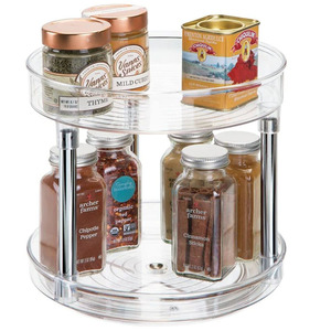 Прозрачный пластиковый органайзер из ПЭТ с четырьмя ярусами, современный вращающийся органайзер для шкафа, подставка для специй, вращающаяся подставка для хранения - Product Image 1