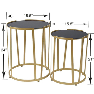 End Sofa Side <strong>Table</strong> Set of 2 <strong>Nesting</strong> Coffee <strong>Table</strong> Gold Metal Body Black Glass Top Living Room Coffee <strong>Table</strong> Set - Product Image 5