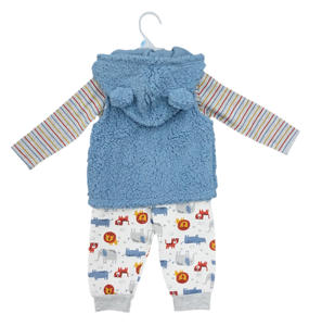 Ensemble de vêtements d'hiver pour garçon, T-shirt en coton à manches longues, pantalon long en <span class=keywords><strong>polaire</strong></span> pour bébé, <span class=keywords><strong>veste</strong></span> sherpa sans manches, nouveau style - Product Image 2