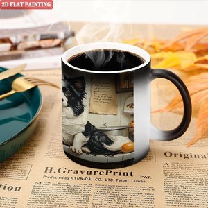 Tasse magique en céramique à changement de couleur thermique 11oz, design artistique de cuisine chien noir givré - Product Image 5