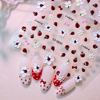 Stiker Kuku 5D Embossed Ladybug Daisy Grosir, Hiasan Kuku Motif Bunga Serangga, Stiker Kuku Tempel Sendiri, Dekorasi Manikur Stereo Lucu