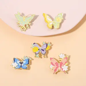 Creative flower lapel pin glaze lily dazzling butterfly brooch design exquisite fashion accessory metal badge