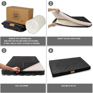 Lit orthopédique de grande taille pour chien, caisse à oeufs en mousse souple et confortable, fond antidérapant, noir, amovible et lavable, pour animaux de compagnie - Product Image 6