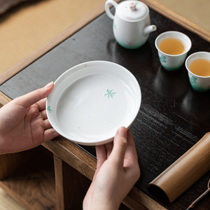 Round Ceramic Teapot Stand With Butterfly And Flower Design Porcelain <b>Tea</b> <b>Tray</b> Multifunctional For Home Use - Product Image 4