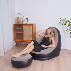 New Eco-Friendly Pvc American Style Lazy <b>Inflatable</b> Foldable Recliner Outdoor Bed Footrest Flocked <b>Sofa</b> Chair Set - Product Image 1