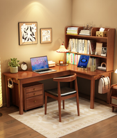 Bureau d'angle en bois massif en forme de L avec huche réversible et armoire à tiroirs mobiles, vente en gros