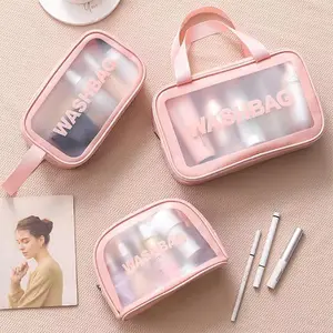 Wholesale Portable Travel Cosmetics Custom Logo Transparent Toiletry Pouch Clear PVC Cosmetic Bag Makeup Organizer For Women
