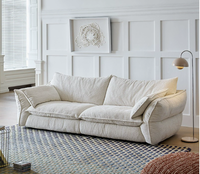 Canapé trois places en tissu crème, style vintage français, pour salon, avec dossier droit, rembourrage en duvet, housse amovible et lavable