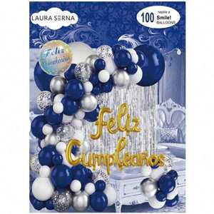 Arche de ballons décorative Laura Serna, 100 pièces, bleu métallisé, blanc, argent, décoration de fête - Product Image 2