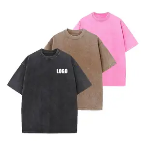 OEM Puff Print 100% Cotton Soft Thick T Shirt Boxy Fit Unisex Custom T Shirt Custom Tshirt Cropped Acid Washed