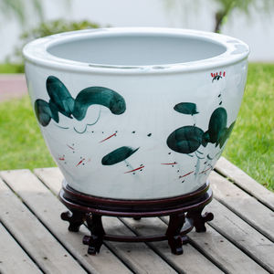Jingdezhen bol à eau traditionnel peinture à la main motif lotus jardinière en céramique vintage lys bol à poisson en porcelaine - Product Image 2