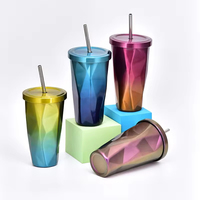 Gobelet isotherme personnalisé en acier inoxydable à double paroi de 500 ml avec couvercle et paille pour boire directement, accessoire de fête unisexe