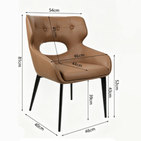 Chaise de salle à manger moderne en cuir à dossier ajouré motif griffe de chat, avec accoudoirs, pieds en acier carbone, chaise d'appoint pour salle à manger, cuisine, maison