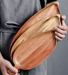 Classic Handmade Leaf Shaped <strong>Wood</strong> Dinner <strong>Plate</strong> Dish Durable Eco Friendly Simple Cleaning - Product Image 2