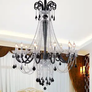Brass Color Metal Crystal 6 Light Chandelier with 6 Fabric Shades