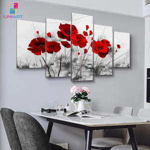 Peinture à l'huile sur toile abstraite UNIART, art mural, peinture à l'huile florale moderne de pavot <span class=keywords><strong>rouge</strong></span>, impression sur toile, ensemble d'œuvres d'art pour <span class=keywords><strong>la</strong></span> décoration de <span class=keywords><strong>la</strong></span> maison - Product Image 4