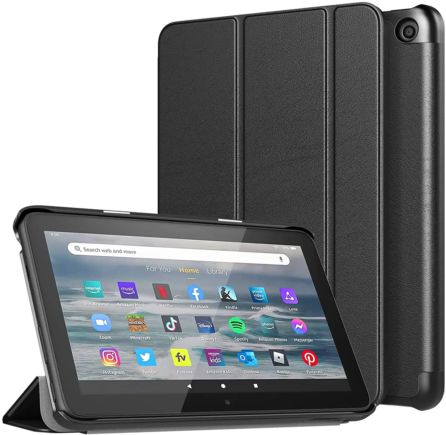 TiMOVO Case Fits Kindle Fire 7 2022 Ultra Slim Trifold PU Leather Smart Stand Cover Hard PC Back Shell with Auto Wake/Sleep
