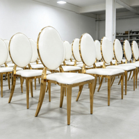 Chaises de salle à manger empilables en métal doré, modernes, durables et luxueuses, pour banquets commerciaux, hôtels et événements (vente en gros)