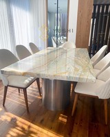 Table à manger en onyx vert translucide naturel YUSHI pour la maison, le bureau, le restaurant, l'appartement ou l'hôtel