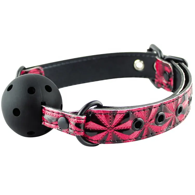 Sexy Red and Black Adjustable Mouth Gag Ball Harness with Strap Harness Adult Games Sex Products
