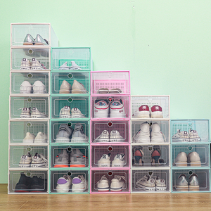 Caja de zapatos transparente al por mayor, organizadores de zapatos gruesos, caja de almacenamiento plegable de plástico a prueba de polvo apilable en varios estilos - Product Image 3