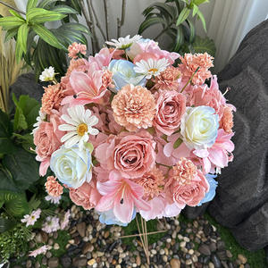 Centro de Mesa Romántico de Flores de Seda Mixtas, Rosas Rosadas y Azules, Lirios, Flores Artificiales Hechas a Mano para Decoración de Mesa de Boda - Product Image 2