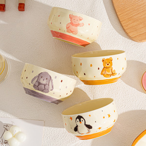 <span class=keywords><strong>Ciotola</strong></span> in Ceramica Moderna con Design Cartone Animato, Sottosmalto Colorato, Sicura per Microonde, Ideale per Yogurt e Riso, per Uso Domestico - Product Image 2