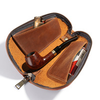 Pochette à pipe en cuir véritable Crazy Horse, fermeture éclair, légère, durable, portable, pour le transport et le rangement du tabac et du briquet, faite à la main