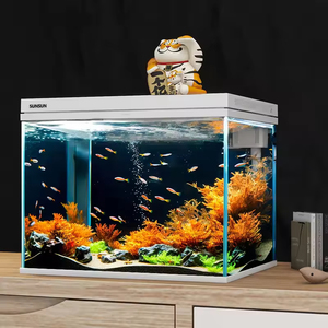 Groothandel 30CM 38CM 48CM Ultra Helder Glazen Bureau Smart <span class=keywords><strong>Aquarium</strong></span> Visbak met Waterpomp Topfilter Temperatuurweergave - Product Image 1