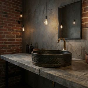 Luxury Black Hammered Copper Durable High Standard Quality Vessel Sink Handmade Home Use Bathroom Wash <b>Basin</b> for Modern Vanity - Product Image 1