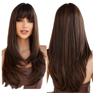 Недорогие прямые парики из синтетических волос длиной 24 дюйма с челкой для ежедневного использования для женщин - Product Image 1