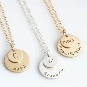 Stainless Steel Custom Round Disc Stacking Pendant Necklace 18K Gold Plated Fashion Circle Pendant Engrave Name