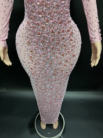 Toko Grosir Online NOVANCE Gaun Prom Sheer Warna Pink Muda Berlian Seksi Elegan Maxi Robe Dengan Kristal untuk Pesta Malam