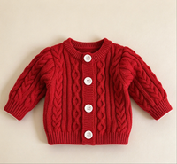 Exquise combinaison-pull rouge en tricot torsadé style cardigan de Noël 2026 pour nouveau-né