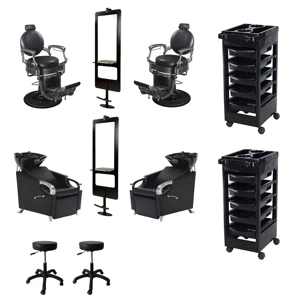 Barbershop hairdressing chairs salon furniture equipment set mirror stations shampoo bed vintage barber chair set
