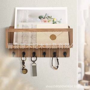 Wooden Key Rack Wall Mounted Entryway <b>Shelf</b> With <b>Hooks</b> Double Layer Storage Organizer For Mail And Keys Bedroom Living Room - Product Image 1