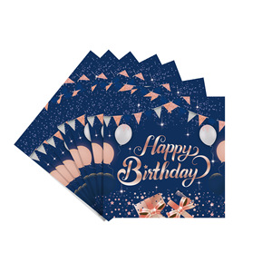 Vaisselle de fête d'anniversaire bleu marine et rose, assiettes, gobelets et serviettes de 7 et 9 pouces, ensemble jetable de haute qualité pour célébration - Product Image 5