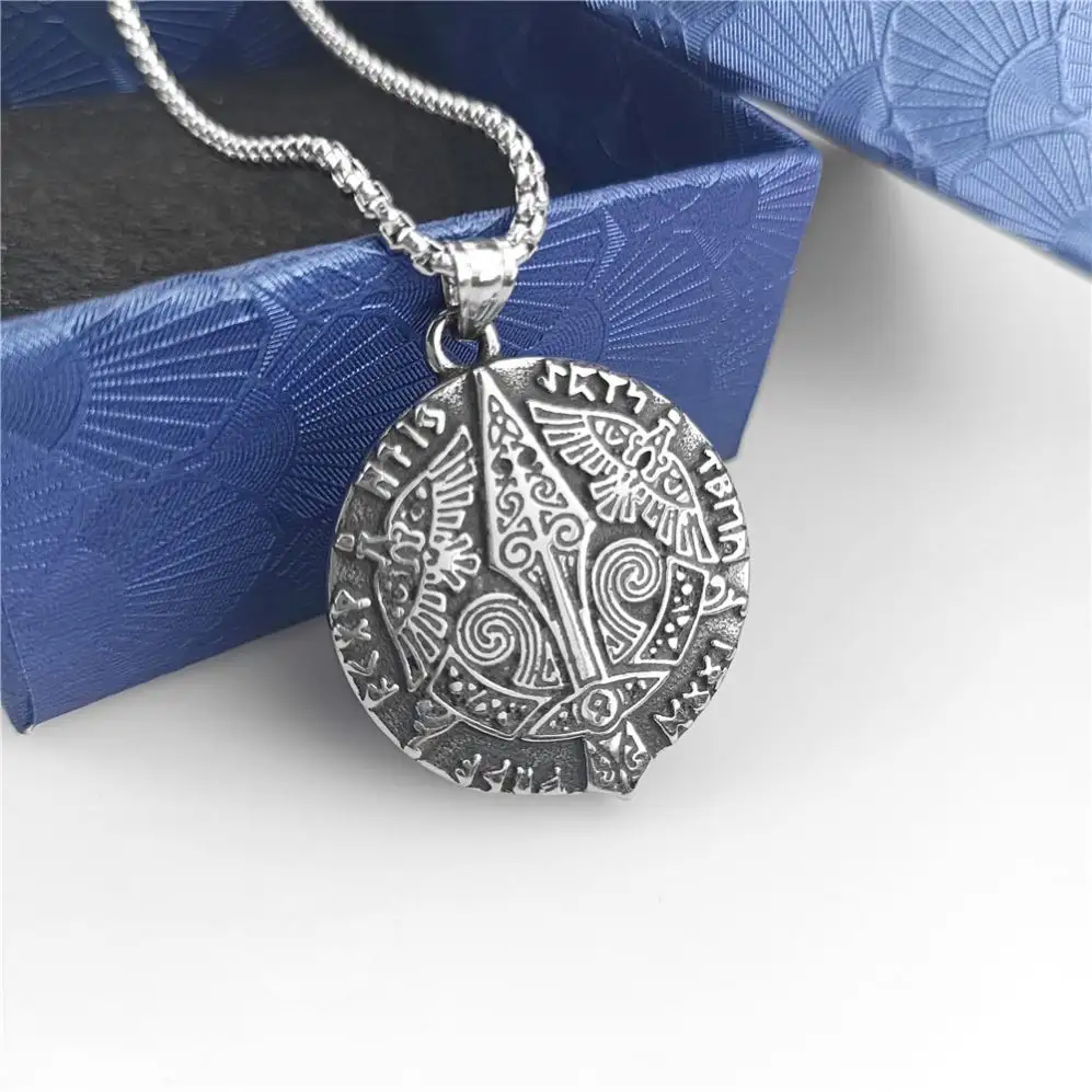 Liontin baja Titanium mitologi perang Viking tombak misterius pria baja tahan karat kalung grosir