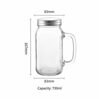 Vente en gros de tasses à boire en verre Mason avec logo imprimé, 12oz / 16oz / 32oz, avec poignée, couvercle à paille et couvercle à visser