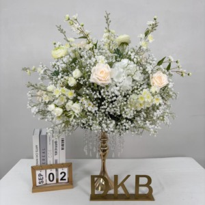 ลูกบอลดอกไม้ทำจากผ้าไหมสีขาวสำหรับงานแต่งงานและงานเต่งงานลูกบอลดอกไม้ประดิษฐ์สำหรับตกแต่งวางกลางโต๊ะ - Product Image 1