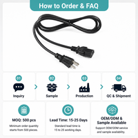 Câble d'alimentation à 3 broches NEMA 5-15P vers IEC C13 18AWG 10A 125V CA pour PC de bureau, moniteur, serveur, alimentation OEM personnalisée