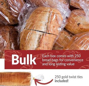Embossed Recyclable PE Shrink <b>Bags</b> with Twist Ties 8x4x18" 250 Pack (Clear Large) Homemade Bakery Loaf Packing - Product Image 5