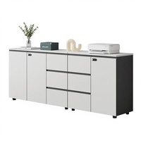 Armoire de classement sans poignée en bois avec serrure pour tiroirs, design moderne et épuré pour le rangement de bureau