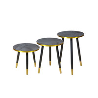 Ensemble de 3 tables basses rondes avec plateau en acrylique et pieds en métal couleur or pour salon